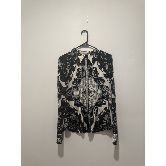 Cache Black and White Baroque Inspired Print Blouse L - Picture 1 of 3